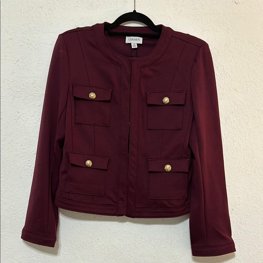 Carmen Marc Valvo Red and Gold Blazer Tailored Suit Jacket